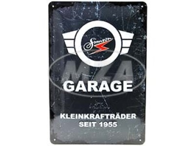 Simson Blechprägeschild 20x30 cm, grau/weiß, Motiv: SIMSON-Garage