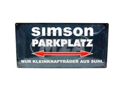 Simson Blechschild 25x50 cm, grau/weiß, Motiv: SIMSON-Parkplatz