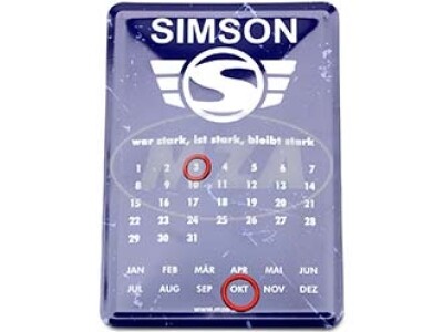 Simson Blechschild 10x14cm, Ewiger Kalender, blau, nostalgic art, Motiv: SIMSON
