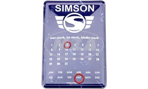Simson Blechschild 10x14cm, Ewiger Kalender, blau, nostalgic art, Motiv: SIMSON