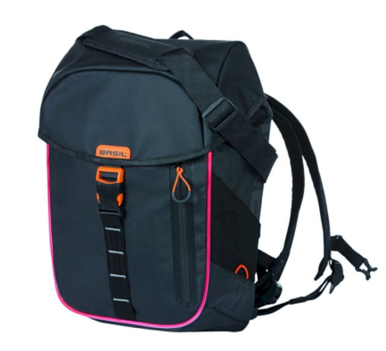 Basil - Einzeltasche Miles Tarpaulin Nordlicht, Schwarz/Orange