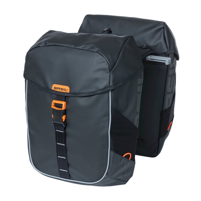 Basil - Doppelpacktasche Miles Tarpaulin MIK, Schwarz-Orange