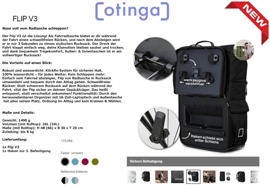 otinga Flip V3 | Packtasche / Rucksack