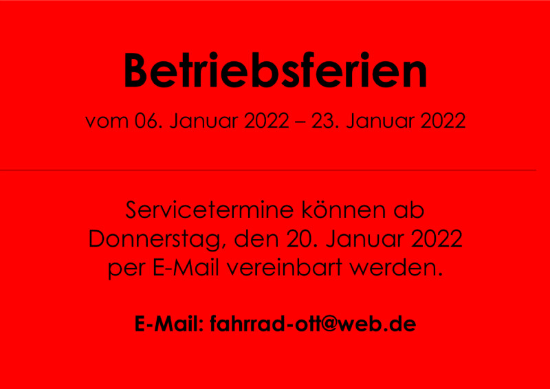 Betriebsferien Januar 2022