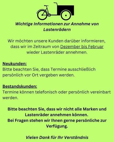 Informationen zur Annahme von Lastenrädern