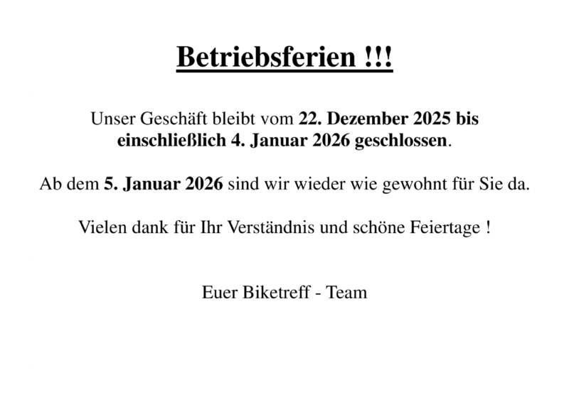 Betriebsferien !!