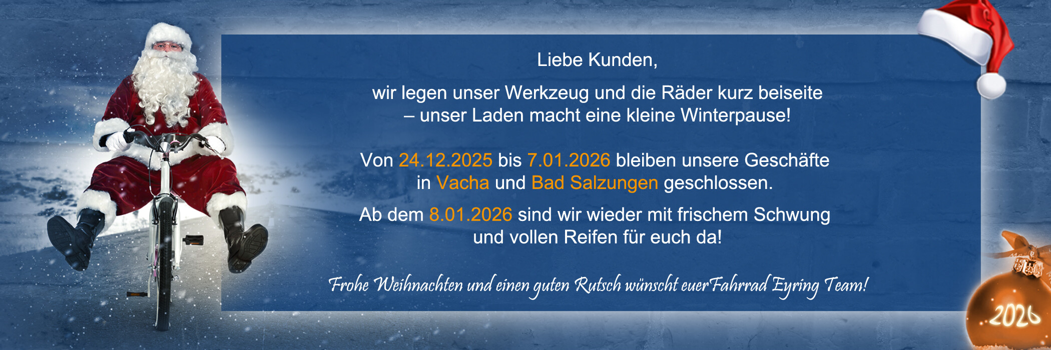 Weihnachtsurlaub Fahrrad Eyring