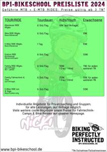 BPI-Bikeschool "geführte Touren" Preisliste  2024