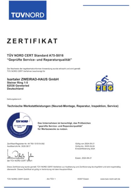 ZEG-TÜV Qualitätssiegel