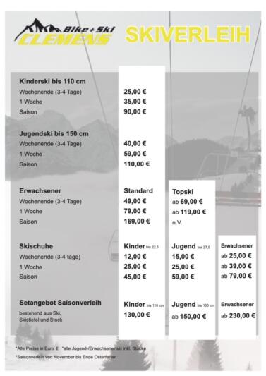 Skiverleih bei Bike + Ski Clemens