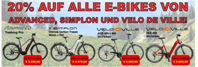 HERBST - AKTON! 20% AUF ALLE E-BIKES VON ADVANCED, SIMPLON UND VELO DE VILLE!