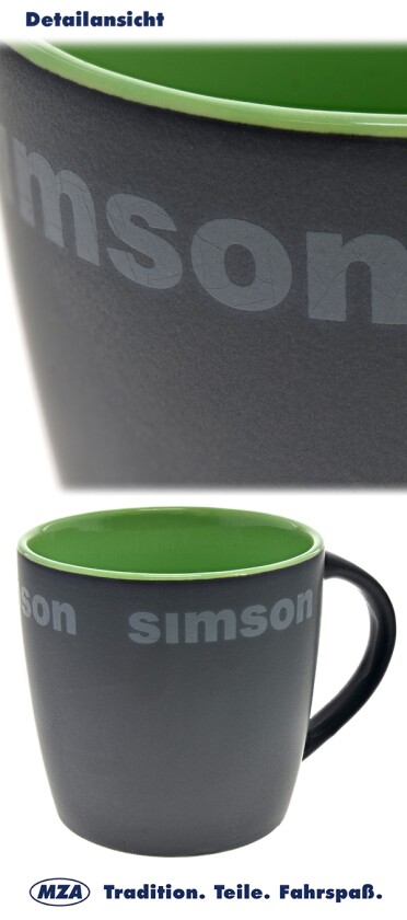 Simson Tasse, Farbe: matt schwarz, grün - Motiv:SIMSON