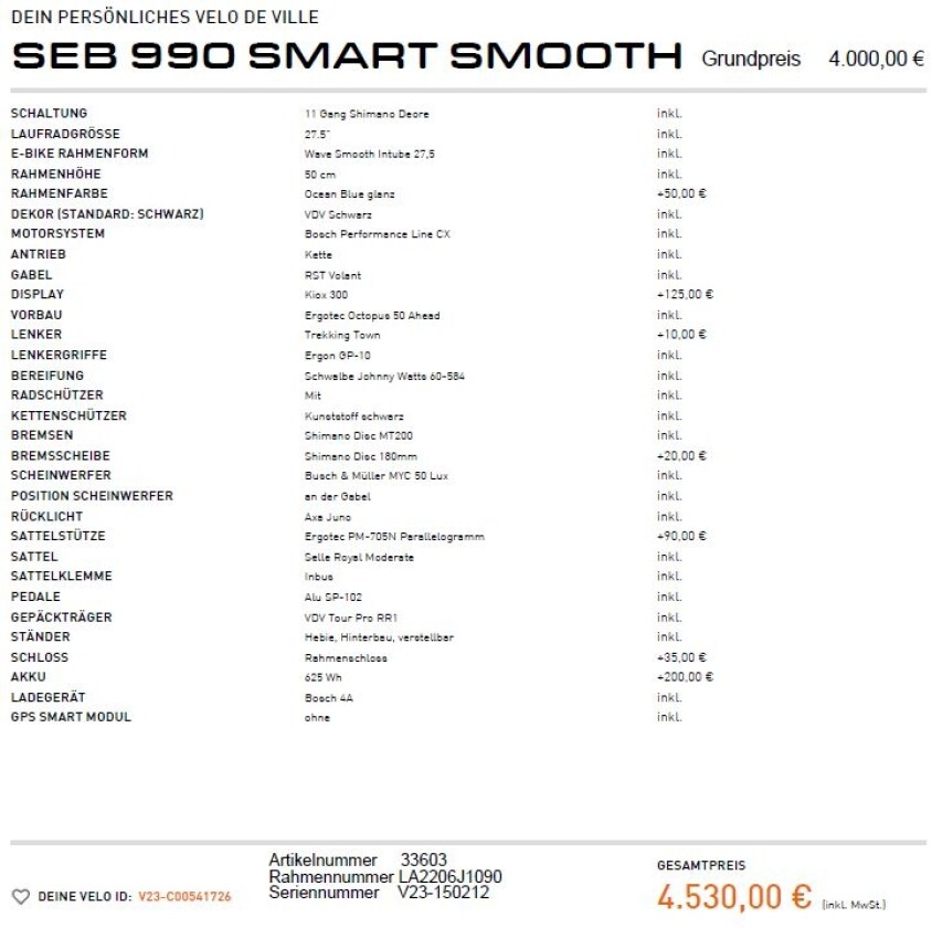 Velo de Ville SEB 990 Smart Smooth