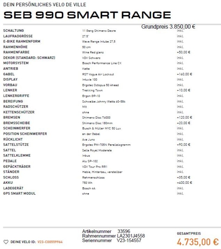 Velo de Ville SEB 990 Smart Range
