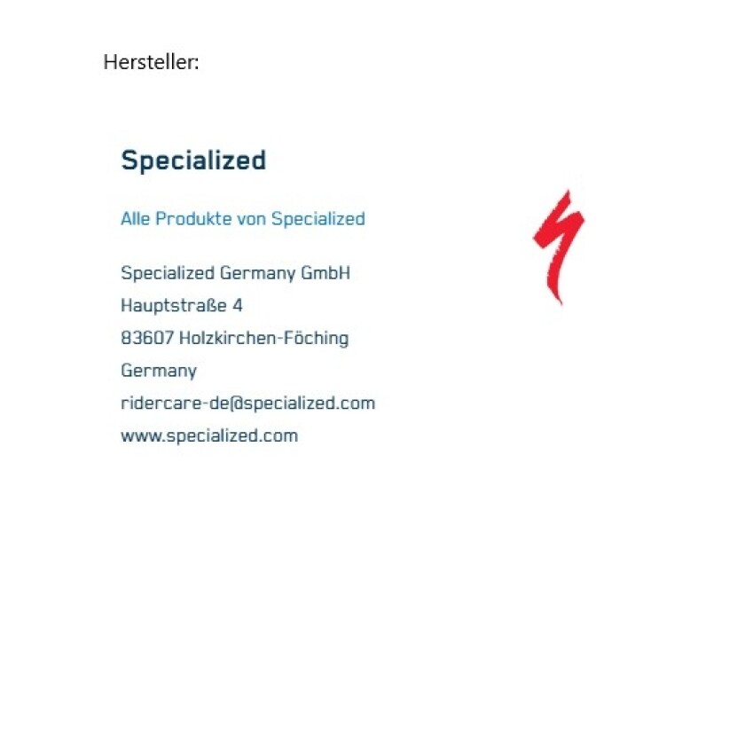 Herstellerangaben Specialized